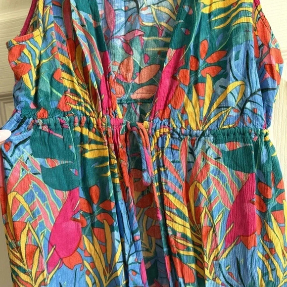 Kona Sol | Sleeveless Cover Up | Maxi Duster | Tropical Print | size S/M - Picture 4 of 5